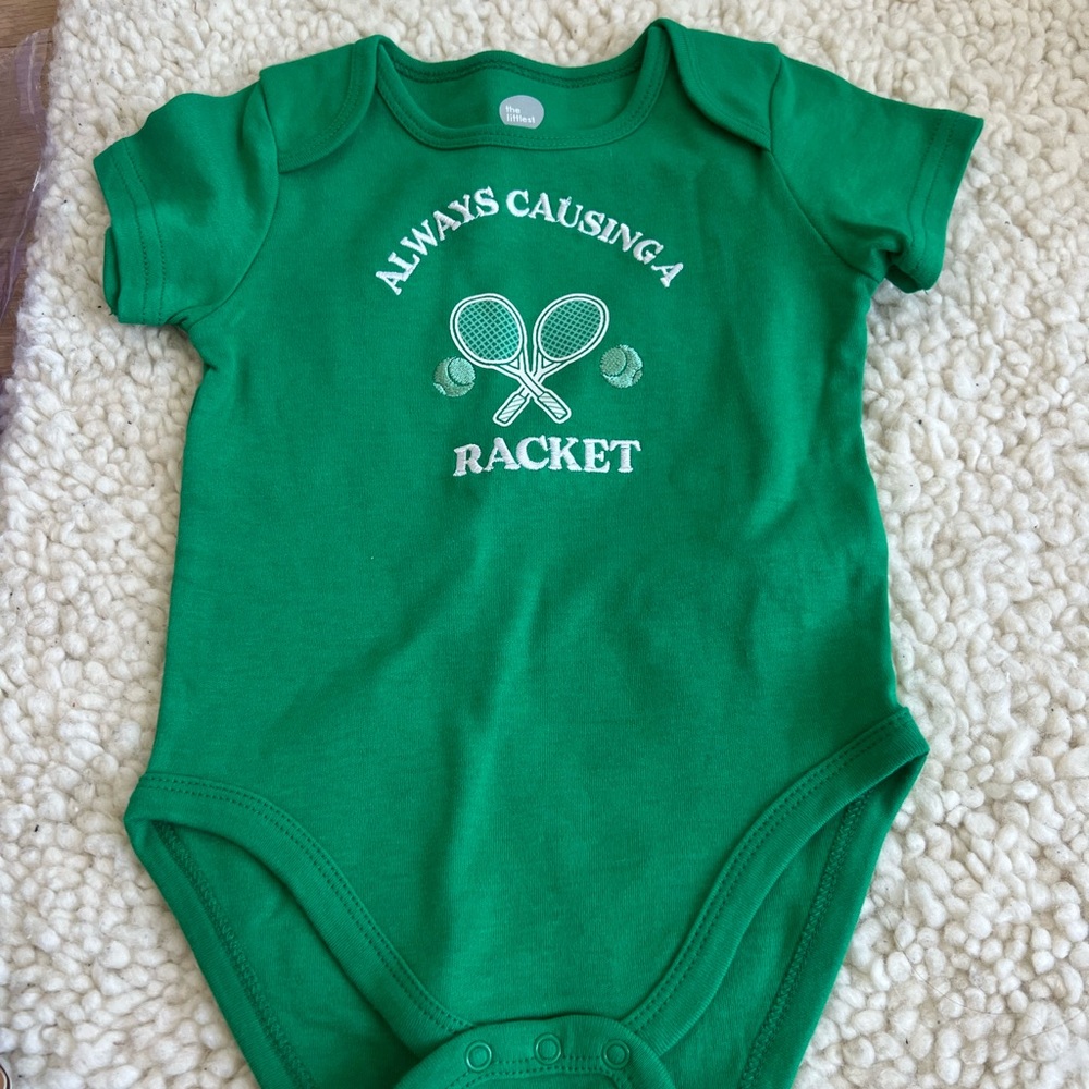 Green Tennis Graphic Baby Onesie